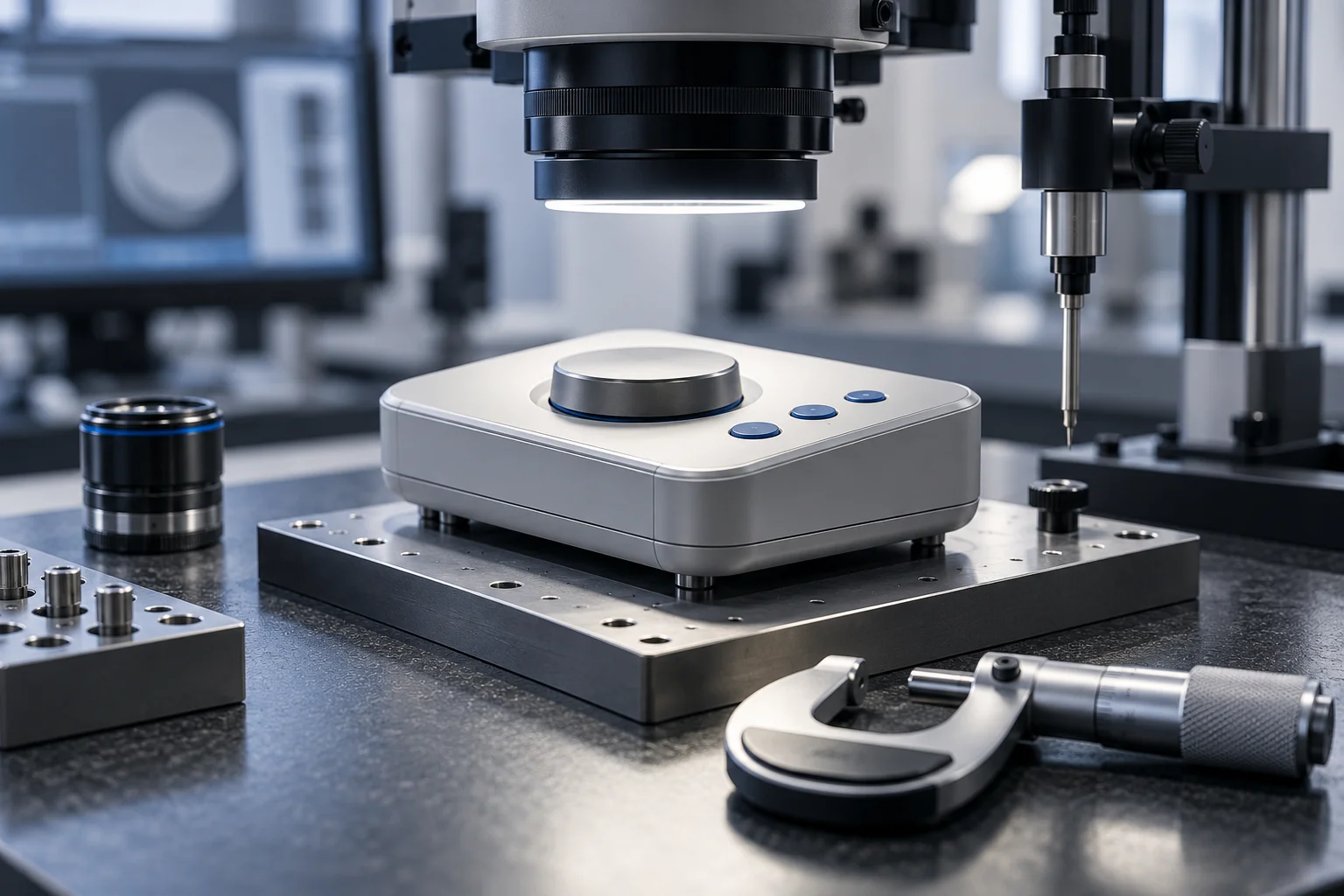 Concept image of a refined electronic product under precision optical inspection