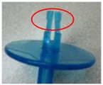 Deformation. The red ellipse identifies deformation at the end of the blue part.