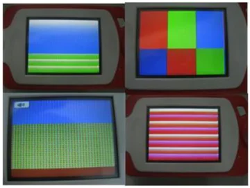 Abnormal color-display patterns. The source combines four abnormal screen patterns in one photograph. All four are retained.