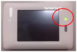Light remains on after shutdown. The red circle marks the light that remains on after the product is switched off.